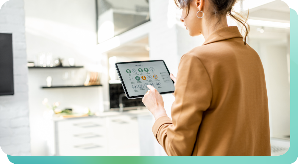 Woman interacting with smart device